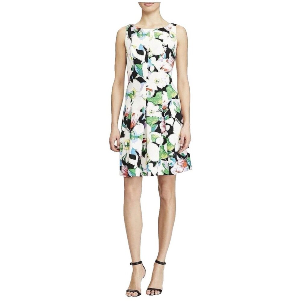 American Living Ralph Lauren Dress 16 Blue Ivory Floral A Line Stretch Washable - Picture 3 of 11